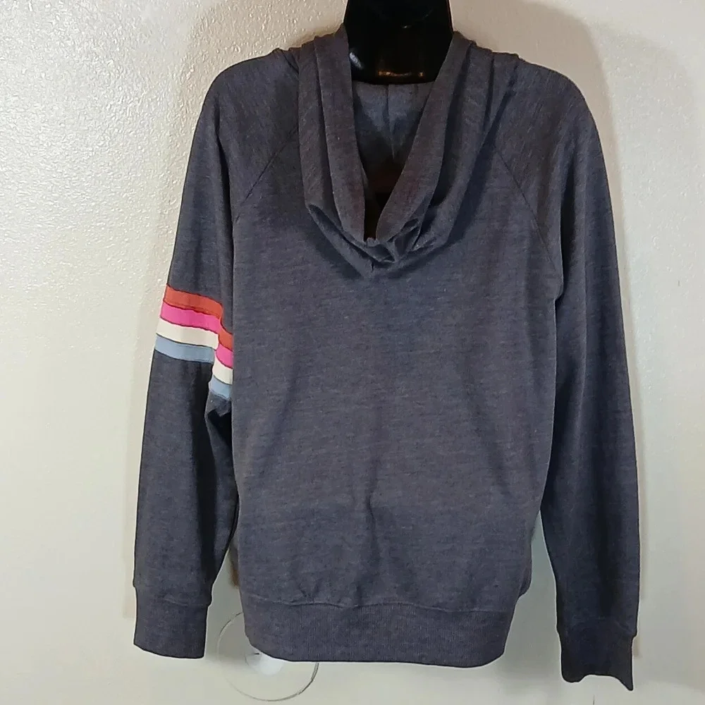 Sundry Women's Multi Stripe Hoodie in Charcoal size Large